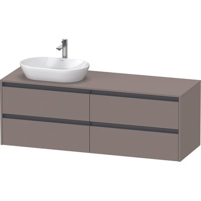 Duravit Ketho 2 meuble sous-lavabo avec plan de console avec 4 tiroirs pour vasque à poser à gauche 160x55x56.8cm avec poignées anthracite basalte mat
