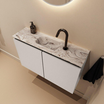 MONDIAZ TURE-DLUX Meuble toilette - 80cm - Linen - EDEN - vasque Glace - position centrale - 1 trou de robinet