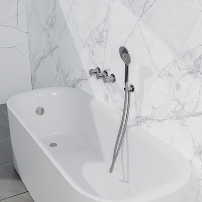 Fortifura Nebbio Ensemble combiné bain - mitigeur thermostatique - coude mural avec support de douchette - flexible de douche métallique - douchette ronde - Remplissage-vidage de baignoire - chrome