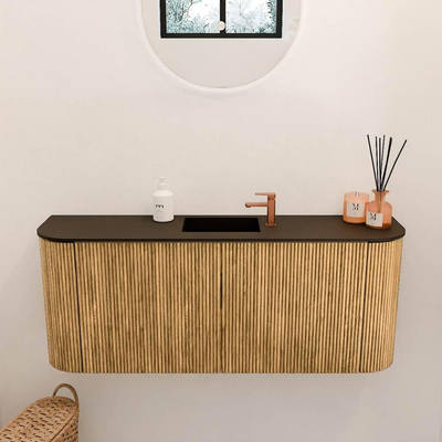 Mondiaz JOYA 103.2cm toiletmeubel - ronding links en rechts kleur Oak - Wastafel FAYE positie Midden 1 kraangat kleur Urban.