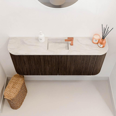 Mondiaz JOYA-DLUX 103.2cm toiletmeubel - ronding links en rechts kleur Walnut - Wastafel FAYE positie Midden 1 kraangat kleur Ostra.