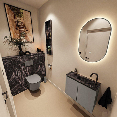 MONDIAZ TURE-DLUX 60cm toiletmeubel Smoke. EDEN wastafel Lava positie rechts. Met 1 kraangat.