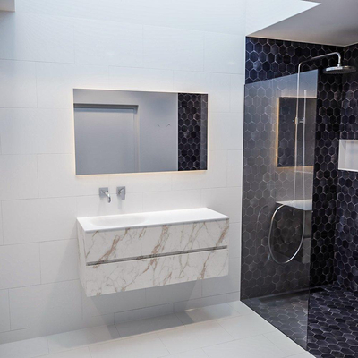 Mondiaz VICA Meuble Carrara avec 2 tiroirs 120x50x45cm vasque lavabo Moon gauche sans trou de robinet