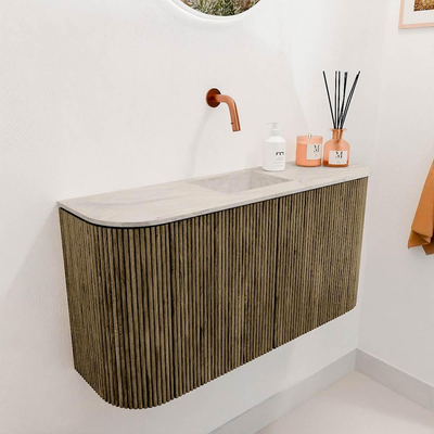 Mondiaz JOYA-DLUX 83.2cm toiletmeubel - ronding links en rechts kleur Dusk - Wastafel FAYE positie Midden Zonder kraangat kleur Ostra.