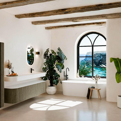 MONDIAZ THOR 190cm meuble de salle de bains arrondi gauche + droite couleur Shadow avec 2 tiroirs et 2 portes. Vasque suspendue CLOUD droite 1 trou de robinet couleur Talc.