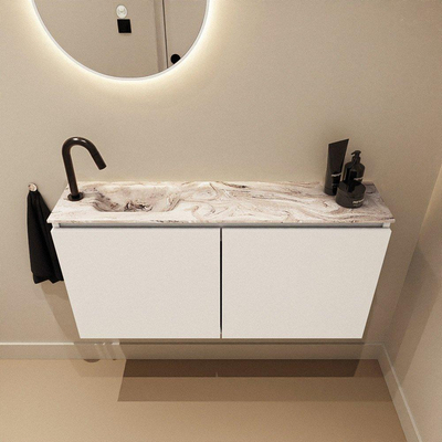 MONDIAZ TURE-DLUX 100cm toiletmeubel Talc. EDEN wastafel Glace positie links. Met 1 kraangat.