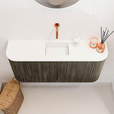 Mondiaz JOYA 93.2cm meuble de toilette - arrondi gauche et droite couleur Shadow - Vasque FAYE position Milieu Sans trou de robinet couleur Talc