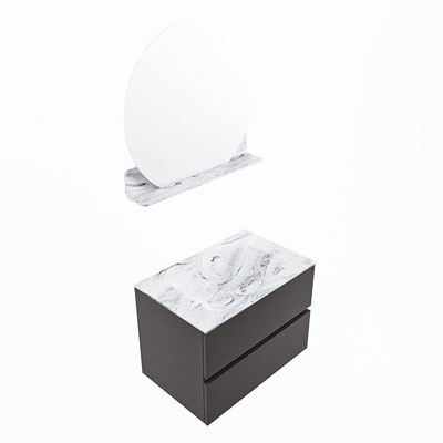 Mondiaz VICA-DLUX Ensemble de meuble de salle de bain - 70cm - meuble sous-vasque gris foncé - 2 tiroirs - lavabo encastré nuage milieu - 1 trou de robinet - version haute de 60cm - glace