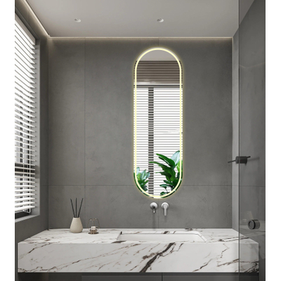 Saniclass Shine spiegelkast – ovaal – 45x140x14 cm – indirecte LED rondom – spiegelverwarming – Zwart