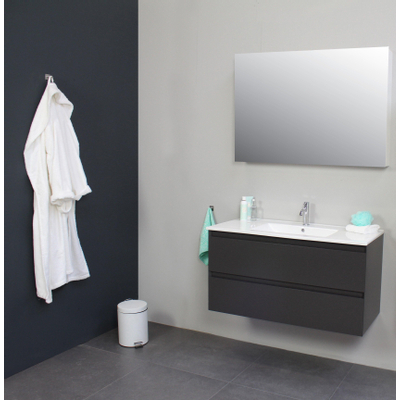 Basic Bella Meuble avec lavabo en porcelaine 100x55x46cm 1 trou de robinet avec miroir Anthracite mat