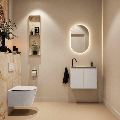 MONDIAZ TURE-DLUX Meuble toilette - 60cm - Linen - EDEN - vasque Frappe - position gauche - 1 trou de robinet