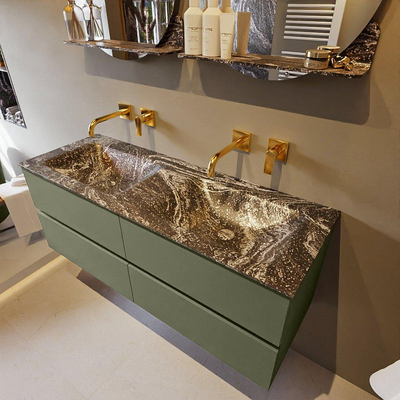 Mondiaz VICA-DLUX Ensemble de meuble de salle de bain - 130cm - meuble sous-vasque armée - 4 tiroirs - lavabo encastrée nuage double - sans trous de robinet - version haute de 60cm - lave