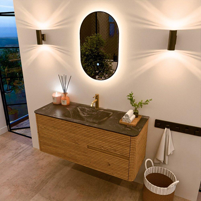 Mondiaz CIRO-DLUX Meuble de salle de bains - 120x45x50cm - Lavabo solid surface Lava - 1 vasque au milieu - 1 trou de robinet - 2 tiroirs - Chêne