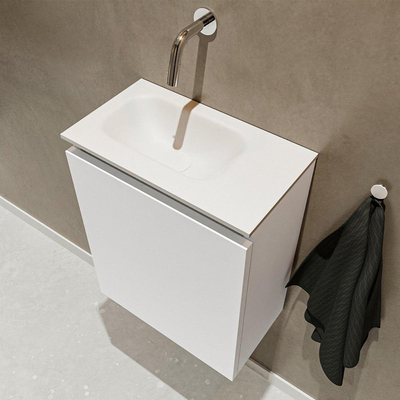 Mondiaz TURE Meuble lave-mains 40x23x50cm sans trous de robinet 1 porte Talc mat Lavabo Eden Gauche Solid Surface Blanc