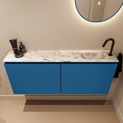MONDIAZ TURE-DLUX 120cm toiletmeubel Jeans. EDEN wastafel Glace positie rechts. Met 1 kraangat.