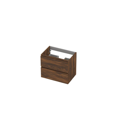 INK Wastafelonderkast - 60x40x52cm - 2 lades - greeploos - met houten keerlijst - MFC - Noten