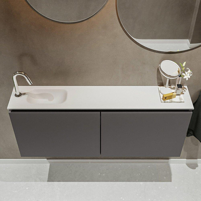 MONDIAZ TURE Toiletmeubel 120x23x50cm met 1 kraangaten 2 deuren dark grey mat Wastafel Eden links Solid Surface Wit