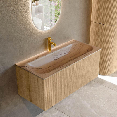 MONDIAZ KURVE-DLUX 100cm badmeubel kleur Oak met 1 lade en 0 deuren. Wastafel BIG MEDIUM Midden 1 kraangat Arena.