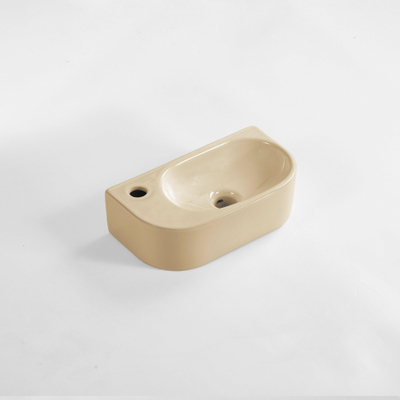 QeramiQ Pure Lave-mains - 40x22x12cm - Gauche - Lisse - semi-circulaire - 1 trou de robinet - Céramique - Beige mat