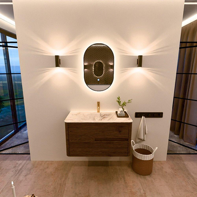 Mondiaz CIRO-DLUX Badkamermeubelset - 90x45x50cm - Solid surface wastafel Frappe - 1 wasbak Midden - 1 kraangat - 2 lades - Dusk