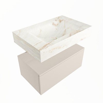 Mondiaz ALAN-DLUX Ensemble de meuble - 70cm - meuble Linen mat - 1 tiroir - Lavabo Cloud Frappe suspendu - vasque Centre - 0 trous de robinet
