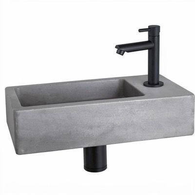 Fortifura Fuente fonteinset - 40x22x8cm - kraangat rechts - met kraan mat zwart - beton (grijs)