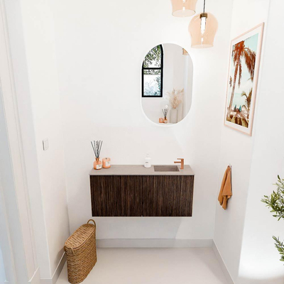 Mondiaz JOYA-DLUX 90cm toiletmeubel - kleur Walnut - Wastafel FAYE positie Rechts 1 kraangat kleur Saba.
