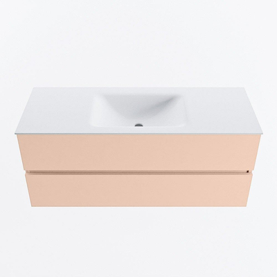 MONDIAZ VICA Ensemble meuble de salle de bains - 120cm - meuble bas rosee - 2 tiroirs - lavabo cloud centré - sans trous de robinet - version haute 60cm - talc