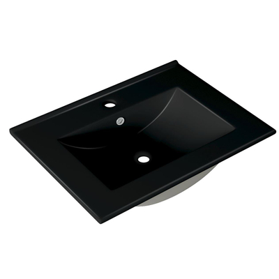 Adema Chaci onderkast en wastafel 60x46cm met overloop 1 wasbak 1 kraangat Keramiek Mat Zwart en onderkast kleur kaneel SHOWROOMMODEL