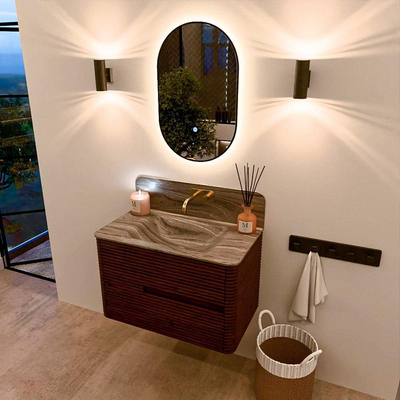 Mondiaz CIRO-DLUX Badkamermeubelset - 80x45x50cm - Solid surface wastafel Sombra - 1 wasbak Midden - zonder kraangaten - 2 lades - Ruby