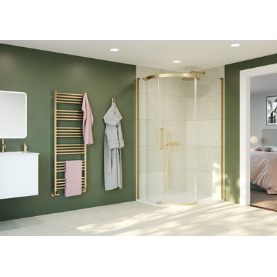 Crosswater Optix 10 Douchecabine - 120x90cm - kwartrond - deur links - gecoat messing geborsteld (goud)
