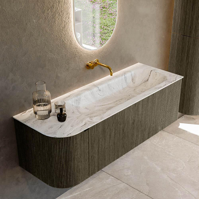 Mondiaz KURVE-DLUX Ensemble de meuble de salle de bains - 135x46x40cm - 1 tiroir - 1 porte - lavabo solid surface - droit - sans trou de robinet - Shadow