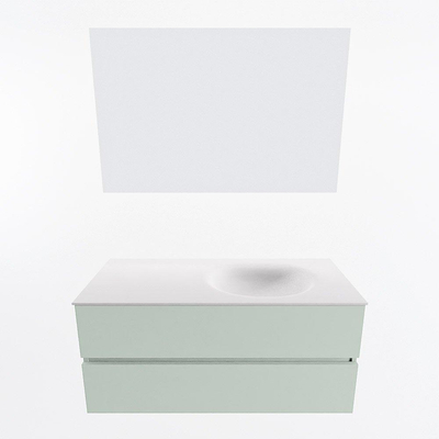 Mondiaz VICA ensemble de meuble de salle de bain - 110cm - meuble sous vasque greey - 2 tiroirs - lavabo moon droite - 1 trou de robinet - couleur talc - miroir LED - version XL 60cm haut