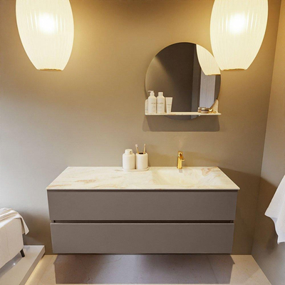 Mondiaz VICA-DLUX ensemble de meuble de salle de bain - 130cm - meuble sous-vasque fumée - 2 tiroirs - lavabo encastré nuage droite - 1 trou de robinet - version haute 60cm - opalo