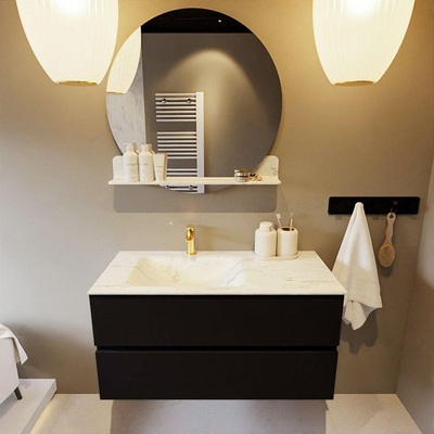 MONDIAZ VICA-DLUX Ensemble meuble de salle de bains - 100cm - meuble bas urban - 2 tiroirs - lavabo encastré cloud gauche - 1 trou de robinet - version haute 60cm - opalo