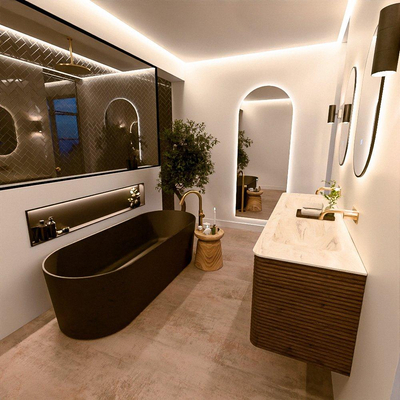 Mondiaz CIRO-DLUX Ensemble de meubles de salle de bains - 160x45x50cm - Plan vasque solid surface Ostra - 2 vasques double - sans trous de robinetterie - 4 tiroirs - Dusk