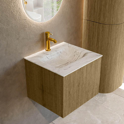 Mondiaz KURVE-DLUX Badkamermeubelset - 50x46x40cm - 1 lade - wastafel solid surface - midden - 1 kraangat - Dusk