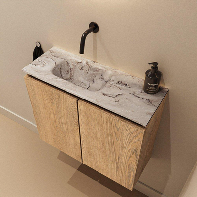 MONDIAZ TURE-DLUX 60cm toiletmeubel Washed Oak. EDEN wastafel Glace positie links. Zonder kraangat.