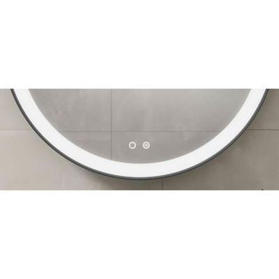 Saniclass Vygo Spiegel - 80cm - rond - 6mm - LED verlichting - spiegelverwarming - zwart