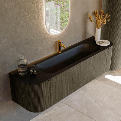 Mondiaz KURVE Ensemble meuble de salle de bains - 170x46x40cm - 1 tiroir - 2 portes - vasque solid surface - centre - 1 trou de robinet - Shadow