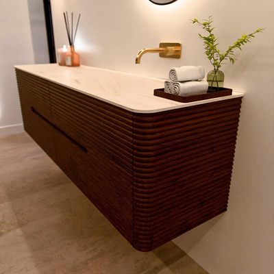 Mondiaz CIRO-DLUX Badkamermeubelset - 170x45x50cm - Solid surface wastafel Meli - 1 wasbak Rechts - zonder kraangaten - 4 lades - Ruby