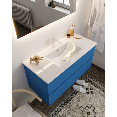 Mondiaz VICA ensemble de meuble de salle de bain - 100cm - meuble sous-vasque jeans - 2 tiroirs - lavabo denia milieu - 1 trou de robinet - miroir LED - version XL 60cm de haut