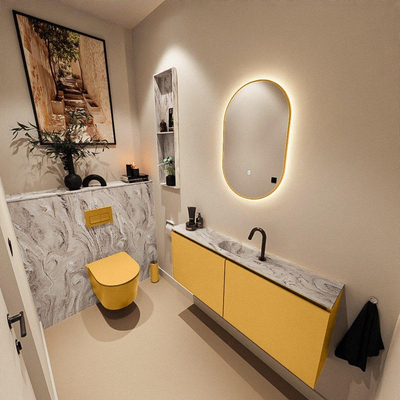 MONDIAZ TURE-DLUX meuble WC 120 cm Ocher. Lavabo EDEN Glace position centrale. Avec 1 trou de robinet.