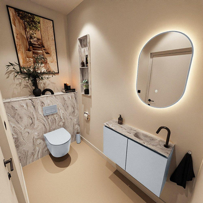 MONDIAZ TURE-DLUX Meuble toilette - 80cm - Clay - EDEN - vasque Glace - position droite - 1 trou de robinet