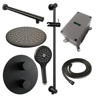 BRAUER Black Edition inbouw regendoucheset – Ø30 cm hoofddouche – 30 cm rechte wandarm – ronde handdouche – 3-weg – glijstang