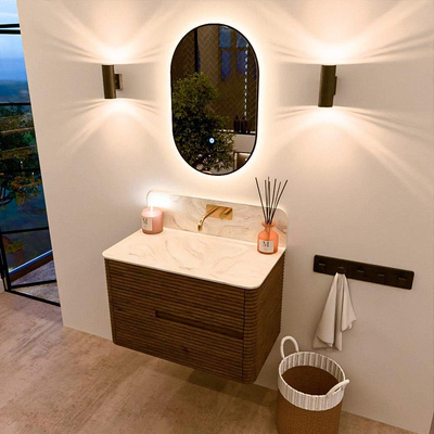 Mondiaz CIRO-DLUX Badkamermeubelset - 80x45x50cm - Solid surface wastafel Ostra - 1 wasbak Midden - zonder kraangaten - 2 lades - Dusk