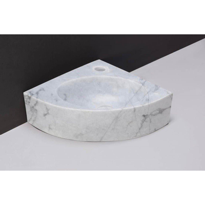 Forzalaqua Turino hoekftontein 30x30x10cm 1 kraangat zonder kraan natuursteen Carrara gepolijst