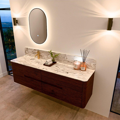 Mondiaz CIRO-DLUX Meuble de salle de bains - 170x45x50cm - Plan-vasque solid surface Glace - 1 lavabo à gauche - 1 trou de robinet - 4 tiroirs - Ruby