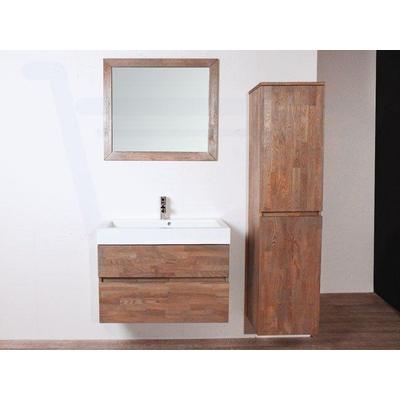 BRAUER Natural Wood Meuble avec miroir 80cm suspendu Grey Oak avec vasque Blanc