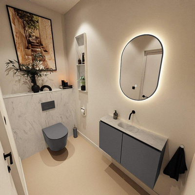 MONDIAZ TURE-DLUX 80cm toiletmeubel Dark Grey. EDEN wastafel Opalo positie midden. Zonder kraangat.